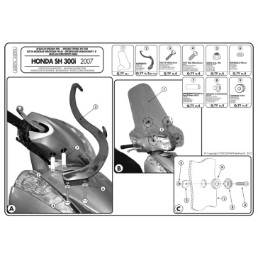 Plexi-szélvédő TARTÓ Honda SH 300I (07-10) GIVI
