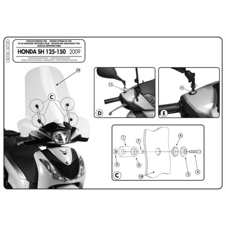Plexi-szélvédő TARTÓ Honda SH 125I-150I (09-12) GIVI
