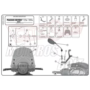   Plexi-szélvédő TARTÓ Piaggio Beverly 125IE-300IE (10-18) / Piaggio Beverly 350 Sport Touring (12-18) GIVI