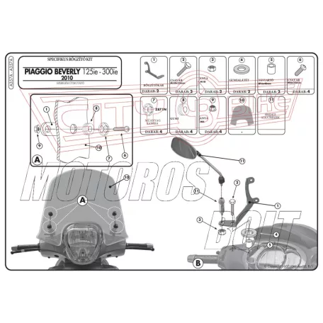 Plexi-szélvédő TARTÓ Piaggio Beverly 125IE-300IE (10-18) / Piaggio Beverly 350 Sport Touring (12-18) GIVI
