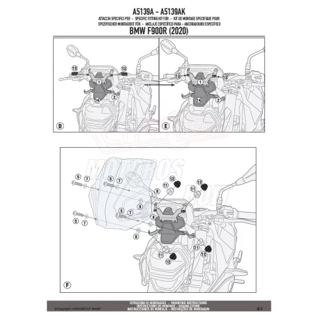 Plexi-szélvédő TARTÓ BMW F 900 R (20-24) GIVI