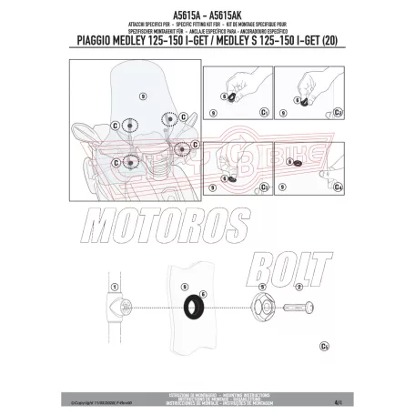 Plexi-szélvédő TARTÓ Piaggio Medley 125-150 I GET / Medley S 125-150 I-GET (2020-2024) GIVI