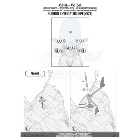 Plexi-szélvédő TARTÓ PIAGGIO BEVERLY 300-400 HPE (21-24) GIVI