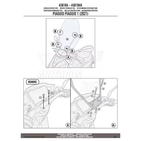 Plexi-szélvédő TARTÓ PIAGGIO 1 / ELETTRICO (21-23) GIVI