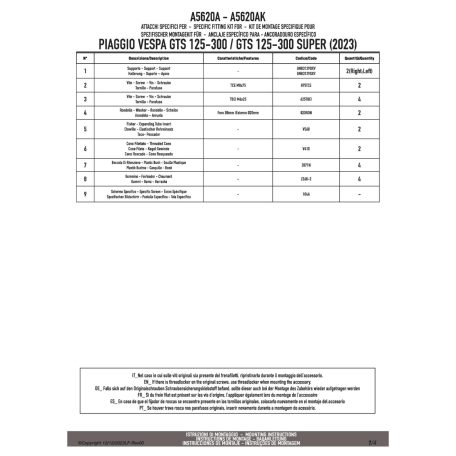 Rögzítő készlet GIVI szélvédőhöz PIAGGIO Vespa GTS 125-300 (2023-2025) / Vespa GTS 310 (2025)