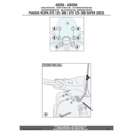 Rögzítő készlet GIVI szélvédőhöz PIAGGIO Vespa GTS 125-300 (2023-2025) / Vespa GTS 310 (2025)