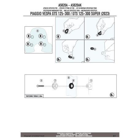 Rögzítő készlet GIVI szélvédőhöz PIAGGIO Vespa GTS 125-300 (2023-2025) / Vespa GTS 310 (2025)