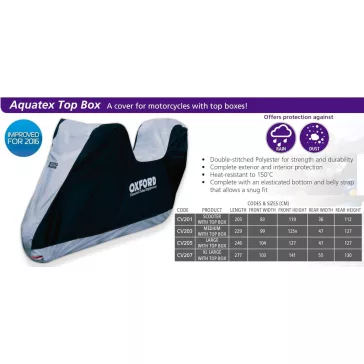   Motortakaró ponyva S méret -csomagtartó dobozos motorhoz Oxford AQUATEX - S (203x83x119 cm)