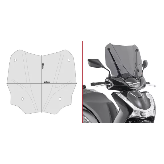 Plexi-szélvédő (tartó nélkül) HONDA SH 350 (2021-2026) / HONDA SH 125-150 (2020-2025) GIVI Plexi-szélvédő (tartó nélkül) HONDA SH 350 (2021-2026) / HONDA SH 125-150 (2020-2025) GIVI