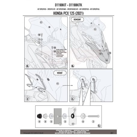 Plexi-szélvédő TARTÓ HONDA PCX 125 (21>24) GIVI