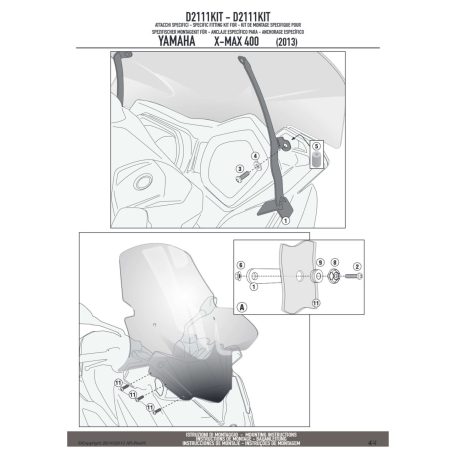 Plexi-szélvédő TARTÓ YAMAHA X-MAX 125-250 (14-17) / X-MAX 400 (13-16), MBK EVOLYS 125-250 (14-17), MBK SKYLINER 125-250 (14) GIVI