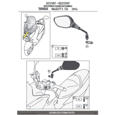Plexi-szélvédő TARTÓ YAMAHA MAJESTY S 125 (14-17), MBK Skylinner S (14) GIVI