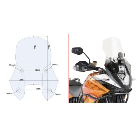 Plexi-szélvédő KTM 1190 ADVENTURE / ADVENTURE R (13-14), KTM 1050 ADVENTURE (15-16) / 1090 ADVENTURE (17-18) GIVI