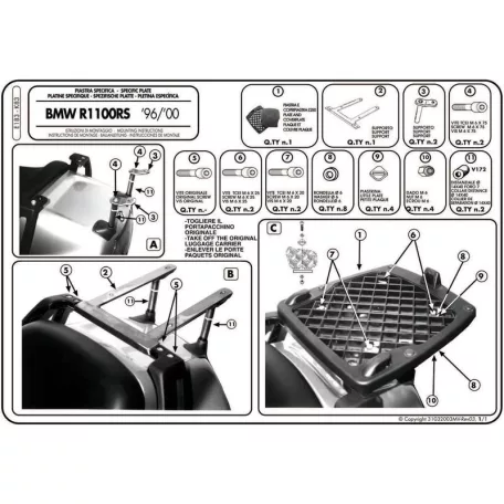 Csomagtartó BMW R 1100 RS (94-98) / BMW R 1100 RT (96-00) / BMW R 1150 RT (01) GIVI MonoKEY dobozhoz