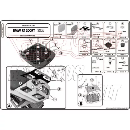 Csomagtartó platni BMW R 1200 RT (05-13) GIVI MonoKEY dobozhoz