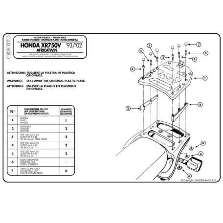 Csomagtartó platni Honda Africa Twin 750 (93-02) GIVI