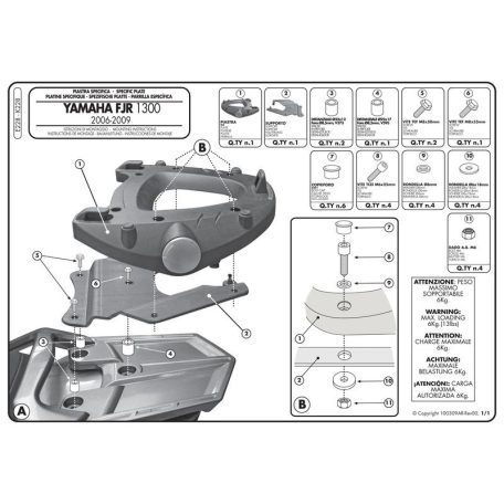 Csomagtartó platni Yamaha FJR 1300 (06-18) GIVI MonoKEY dobozhoz