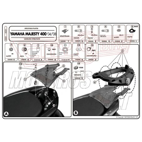Csomagtartó platni Yamaha Majesty 400 (04-08) / Yamaha Majesty 400 (09-14) GIVI MonoKEY dobozhoz