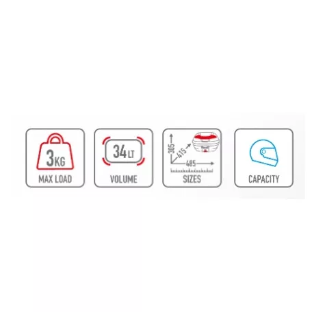 Givi E340 VISION Monolock doboz – piros fényvisszaverővel, 34L, univerzális platnival