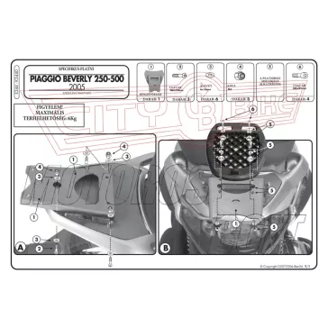   Csomagtartó platni Piaggio Beverly 125-250-400 (04-07) / Piaggio Beverly Tourer 125-250-300-400 (08-10) / Piaggio Beverly 500 (2005) GIVI