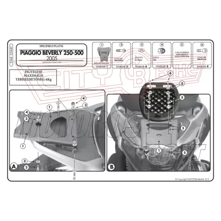 Csomagtartó platni Piaggio Beverly 125-250-400 (04-07) / Piaggio Beverly Tourer 125-250-300-400 (08-10) / Piaggio Beverly 500 (2005) GIVI