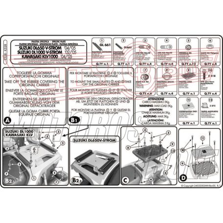 Csomagtartó kiegészítő Kawasaki KLV 1000 (04-10) / Suzuki DL 650 V-Strom (04-11) / Suzuki DL 1000 V-Strom (02-11) GIVI MonoKEY dobozhoz