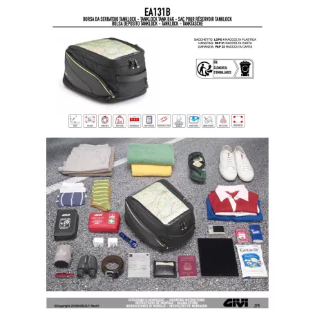 GIVI EA131B 20–26L Bővíthető Tanklock Motoros Tanktáska – Térképtartóval és Esővédővel