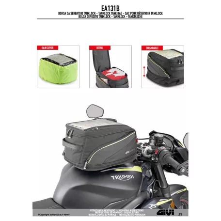 GIVI EA131B 20–26L Bővíthető Tanklock Motoros Tanktáska – Térképtartóval és Esővédővel