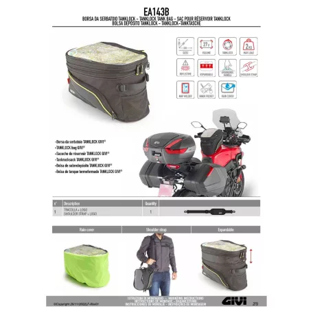 GIVI EA143B TANKLOCK – Bővíthető enduró tanktáska vízálló huzattal (21–27 L)