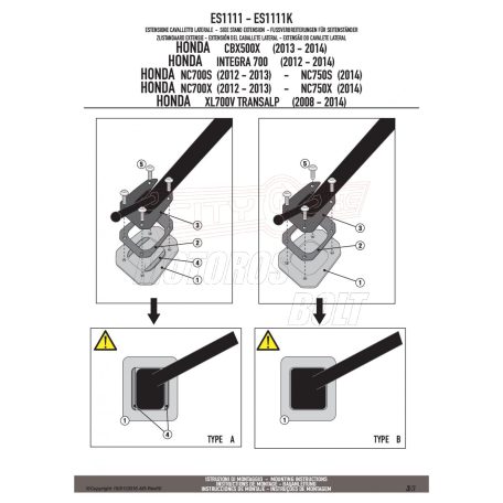 Oldalsztender talp HONDA CB 500 X (13-18) / CB 500 X (19-23) / NC 700 S (12-13) / NC 750 S / NC 750 S DCT (14-15) / XL 750 Transalp (2023-2024) STB GIVI