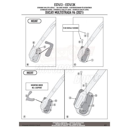Oldalsztender talp DUCATI Multistrada V4 - V4 S (21 > 24) / Desert X 937 (22-24) GIVI