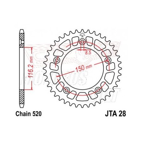 Lánckerék hátsó JT 028-44