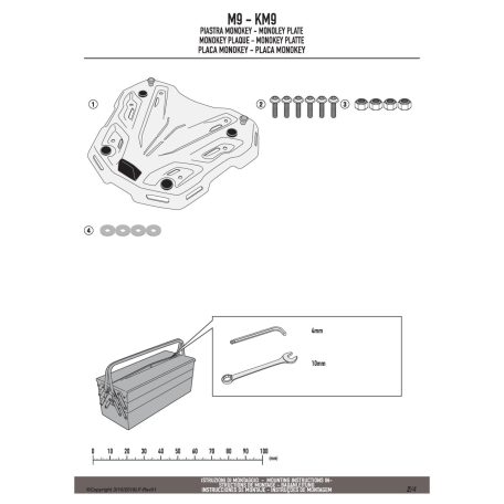 Doboztartó platni MonoKEY dobozhoz, és _ _ _FZ és _ _ _SR karhoz, TREKKER dobozhoz (Givi M9A alumínium)
