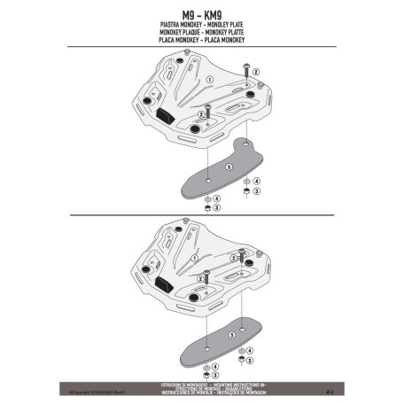 Doboztartó platni MonoKEY dobozhoz, és _ _ _FZ és _ _ _SR karhoz, TREKKER dobozhoz (Givi M9A alumínium)