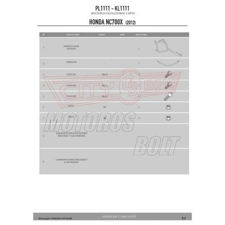 Oldaldoboz tartó cső Honda NC 700 S (12-13) / Honda NC 750 S / NC 750 S DCT (14-15) / Honda NC 700 X (12-13) / Honda NC 750 X (14-15) GIVI