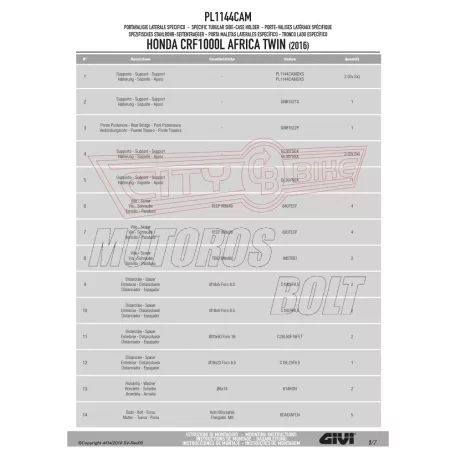 Oldaldoboz tartó cső Honda CRF 1000 L Africa Twin (2016-2017) GIVI Trekker Outback dobozhoz