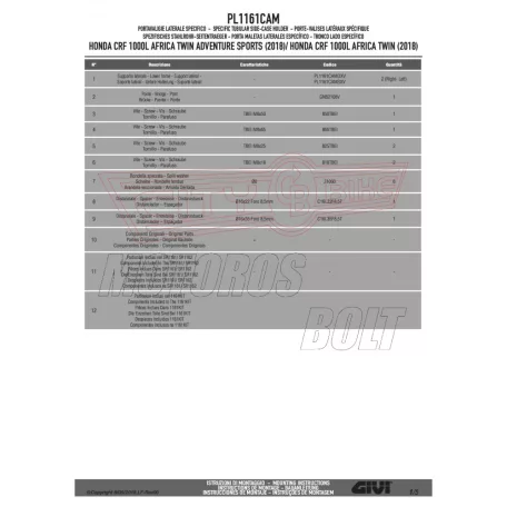 Oldaldoboz tartó cső Honda CRF 1000 L Africa Twin (2018) / Honda CRF 1000 L Africa Twin Adventure Sports (2018) GIVI Trekker Outback dobozhoz