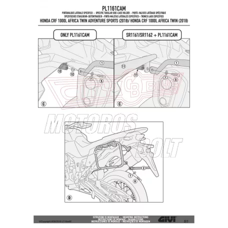 Oldaldoboz tartó cső Honda CRF 1000 L Africa Twin (2018) / Honda CRF 1000 L Africa Twin Adventure Sports (2018) GIVI Trekker Outback dobozhoz