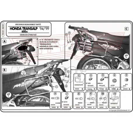 Oldaldoboz tartó cső Honda 600 V Transalp (94-96) / Honda XL 600 V Transalp (97-99) GIVI