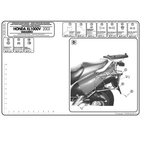 Oldaldoboz tartó cső Honda XL 1000V Varadero / ABS (03-06) GIVI