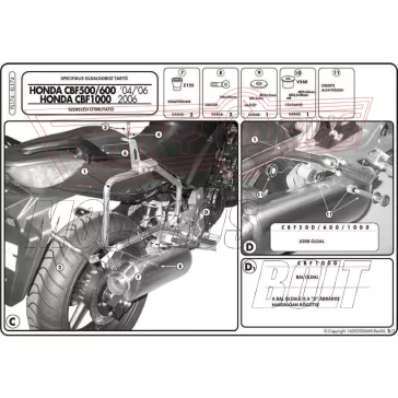   Oldaldoboz tartó cső Honda CBF 500 (04-12) / Honda CBF 600S/ CBF 600N (04-12) / Honda CBF 1000 / ABS (06-09) GIVI