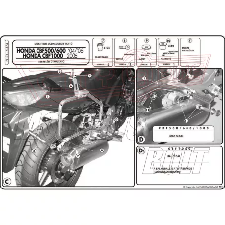 Oldaldoboz tartó cső Honda CBF 500 (04-12) / Honda CBF 600S/ CBF 600N (04-12) / Honda CBF 1000 / ABS (06-09) GIVI