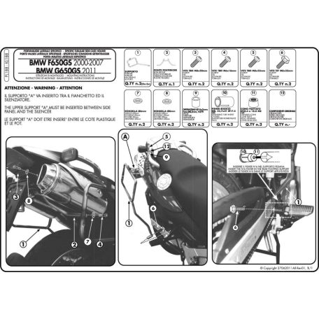 Oldaldoboz tartó cső BMW F 650 GS (00-03) / BMW F 650 GS (04-07) / BMW F 650 GS Dakar (00-03) / G 650 GS (11-17) GIVI