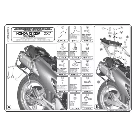 Oldaldoboz tartó cső Honda XL 125V Varadero (07-14) GIVI