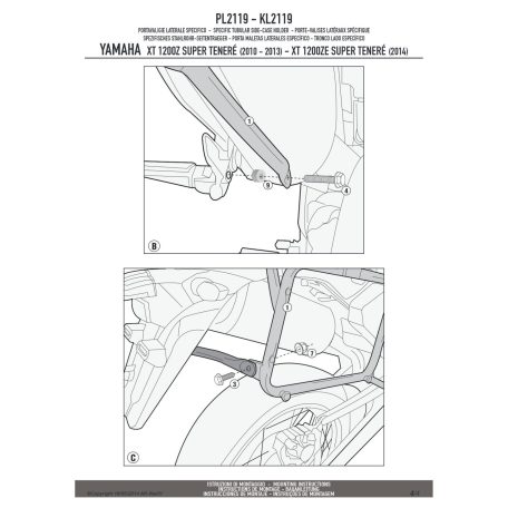 Oldaldoboz tartó cső YAMAHA XT 1200Z SUPER TENERÉ (10-18) / Yamaha XT 1200ZE Super Teneré (14-18) GIVI