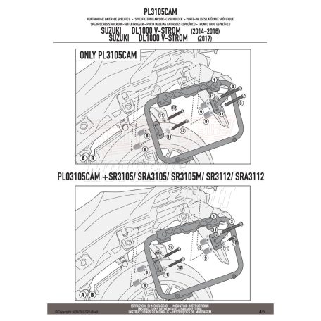 Oldaldoboz tartó cső Suzuki DL 1000 V-Strom (2014-2016) / Suzuki DL 1000 V-Strom (2017-2018) GIVI Trekker Outback dobozhoz