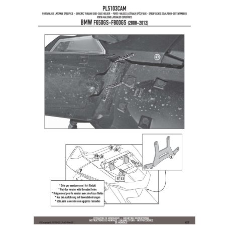 Oldaldoboz tartó cső BMW F 650 GS / F 800 GS (2008-2017) / BMW F 700 GS (2013-2017) GIVI Trekker Outback dobozhoz