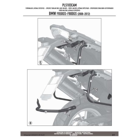 Oldaldoboz tartó cső BMW F 650 GS / F 800 GS (2008-2017) / BMW F 700 GS (2013-2017) GIVI Trekker Outback dobozhoz