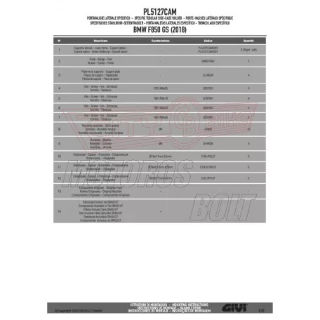 Oldaldoboz tartó cső BMW F 750 GS (2018-2019) (2020-2023) / BMW F 850 GS (2018-2019) (2020-2023)BMW F850 GS ADVENTURE (2019-2023) GIVI Trekker Outback dobozhoz