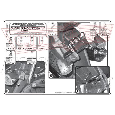 Oldaldoboz tartó cső Suzuki GSF 650 Bandit / GSF 650 Bandit S K7-K8 (07-11) / Suzuki GSX 650F (08-14) / GSX 1250F (10-16) / Suzuki GSF 1250 Bandit / Bandit S (07-11) GIVI